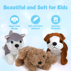 Cute Stuffed Animals for Girls and Boys, Plush and Cuddly Puppy Dog Toys for Kids with Husky, Labradoodle, and Bulldog