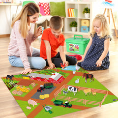 Farm Toy Set and Kids Activity Play Mat with Tractors, Animals, and Large Playmat Farm