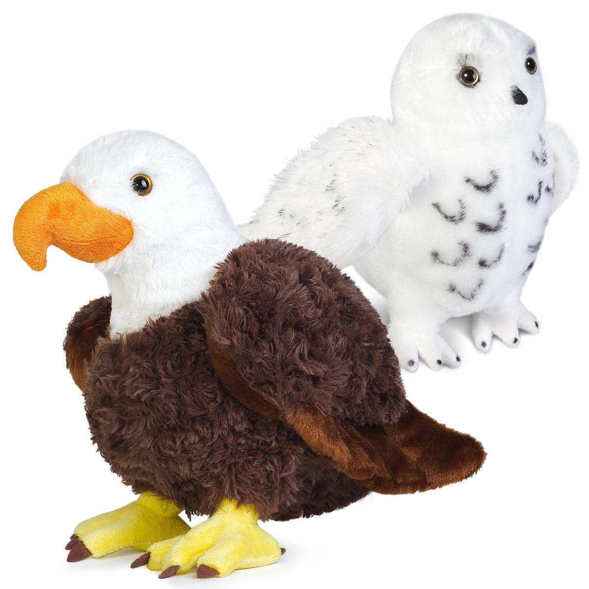 Plush Eagle and Owl Set, Stuffed Bald Eagle and Snowy Owl, Stuffed Animal Toy Gifts for Kids