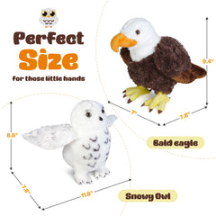 Plush Eagle and Owl Set, Stuffed Bald Eagle and Snowy Owl, Stuffed Animal Toy Gifts for Kids