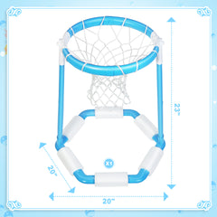 2-in-1 Swimming Pool Floating Pool Basketball Hoop and Football Set - Poolside Set with 4 Inflatable Balls and Pump