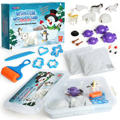 Winter Wonderland Snow Sand Playset, Creativity Toy Sensory Bin with Arctic Animal Figures, 2 Lbs of Sand and Snowman Molds