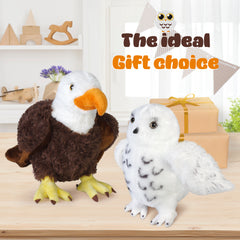 Plush Eagle and Owl Set, Stuffed Bald Eagle and Snowy Owl, Stuffed Animal Toy Gifts for Kids