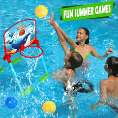 Floating Pool Basketball Hoop - Poolside Game with 3 Water Balls.