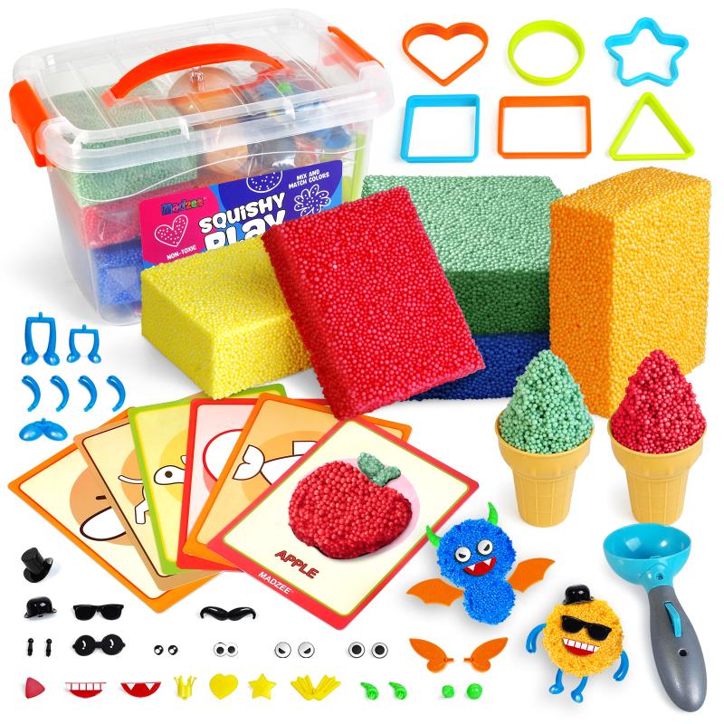 Modeling Clay Foam Beads Play Kit, 5 Blocks of Sensory Toys for Kids Fine Motor Skills Toys