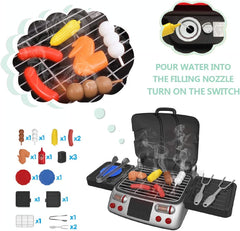 Pretend Play BBQ Grill for Kids with Lights, Sizzling Sounds and Smoke - 19 Piece Playset