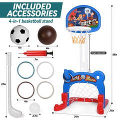 4-in-1 Kids Sports Center, Basketball, Soccer, Golf, Ring Toss Game Playset, Indoor and Outdoor Sports Center for Toddlers