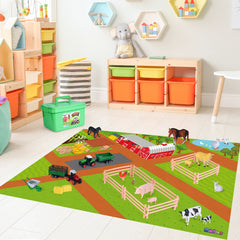 Farm Toy Set and Kids Activity Play Mat with Tractors, Animals, and Large Playmat Farm