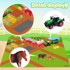 Farm Toy Set and Kids Activity Play Mat with Tractors, Animals, and Large Playmat Farm