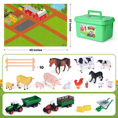 Farm Toy Set and Kids Activity Play Mat with Tractors, Animals, and Large Playmat Farm