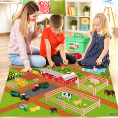 Farm Toy Set and Kids Activity Play Mat with Tractors, Animals, and Large Playmat Farm