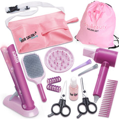 Girls Beauty Hair Salon Toys for Girls, Pretend Play Hair Stylist Toy Kit with Hairdryer, Pretend Play Hair Styling Toy Playset