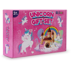 Unicorn Gift Set - Plush Squishy Notebook, Pen, 3D Stickers, Slap Bracelet & Keychain