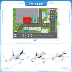 Airplane Toy Set and Kids Activity Play Mat with Planes, Trucks, Signs, and Large Playmat Airport