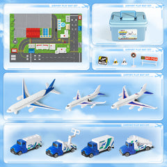 Airplane Toy Set and Kids Activity Play Mat with Planes, Trucks, Signs, and Large Playmat Airport